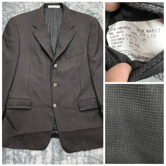 Hickey Freeman 100% Wool Charcoal Nailshead 3 Button Men 42S Blazer Sport Coat